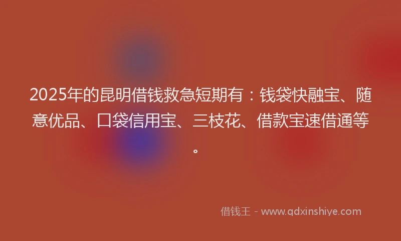 2025年的昆明借钱救急短期有：钱袋快融宝、随意优品、口袋信用宝、三枝花、借款宝速借通等。