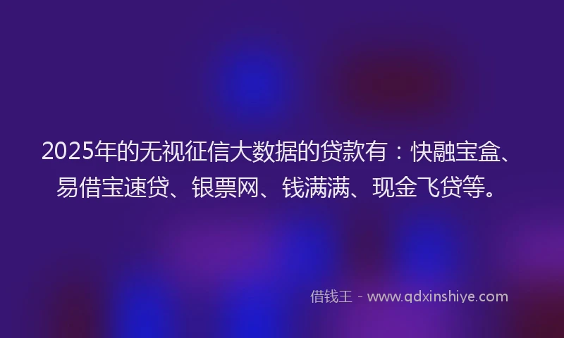 2025年的无视征信大数据的贷款有：快融宝盒、易借宝速贷、银票网、钱满满、现金飞贷等。