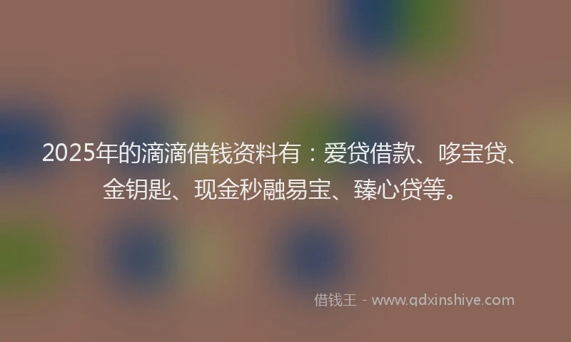 2025年的滴滴借钱资料有：爱贷借款、哆宝贷、金钥匙、现金秒融易宝、臻心贷等。