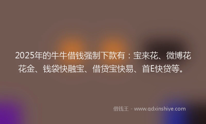 2025年的牛牛借钱强制下款有：宝来花、微博花花金、钱袋快融宝、借贷宝快易、首E快贷等。