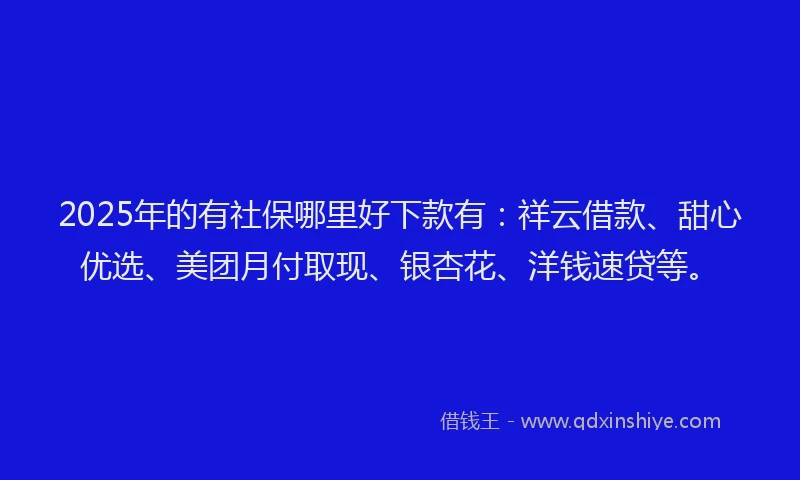 2025年的有社保哪里好下款有：祥云借款、甜心优选、美团月付取现、银杏花、洋钱速贷等。