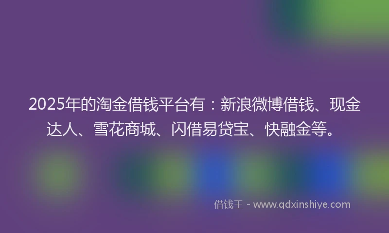 2025年的淘金借钱平台有：新浪微博借钱、现金达人、雪花商城、闪借易贷宝、快融金等。