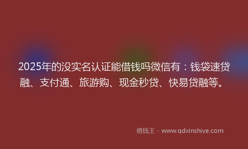 2025年的没实名认证能借钱吗微信有：钱袋速贷融、支付通、旅游购、现金秒贷、快易贷融等。