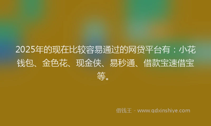 2025年的现在比较容易通过的网贷平台有：小花钱包、金色花、现金侠、易秒通、借款宝速借宝等。