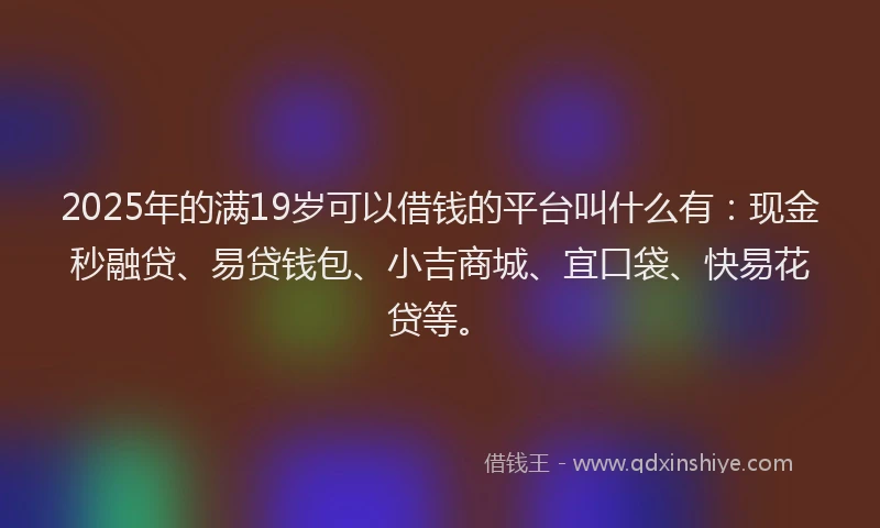 2025年的满19岁可以借钱的平台叫什么有：现金秒融贷、易贷钱包、小吉商城、宜口袋、快易花贷等。