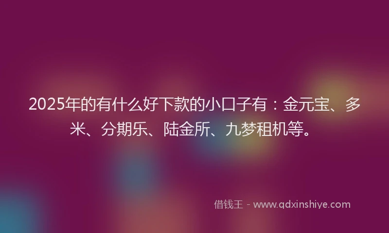 2025年的有什么好下款的小口子有：金元宝、多米、分期乐、陆金所、九梦租机等。