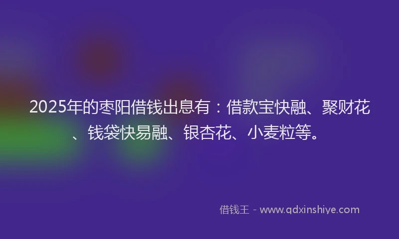 2025年的枣阳借钱出息有：借款宝快融、聚财花、钱袋快易融、银杏花、小麦粒等。