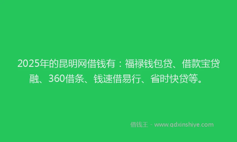 2025年的昆明网借钱有：福禄钱包贷、借款宝贷融、360借条、钱速借易行、省时快贷等。