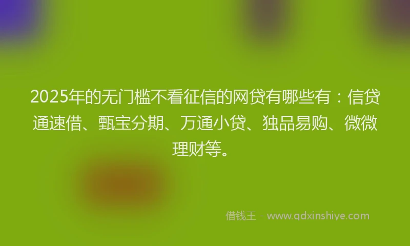 2025年的无门槛不看征信的网贷有哪些有：信贷通速借、甄宝分期、万通小贷、独品易购、微微理财等。