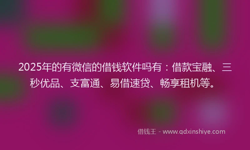 2025年的有微信的借钱软件吗有：借款宝融、三秒优品、支富通、易借速贷、畅享租机等。