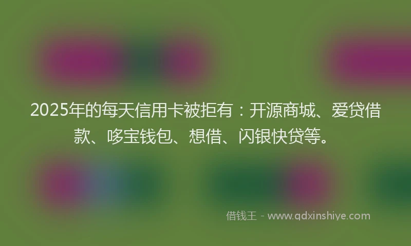 2025年的每天信用卡被拒有：开源商城、爱贷借款、哆宝钱包、想借、闪银快贷等。