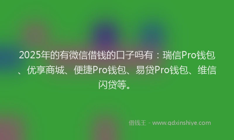 2025年的有微信借钱的口子吗有：瑞信Pro钱包、优享商城、便捷Pro钱包、易贷Pro钱包、维信闪贷等。
