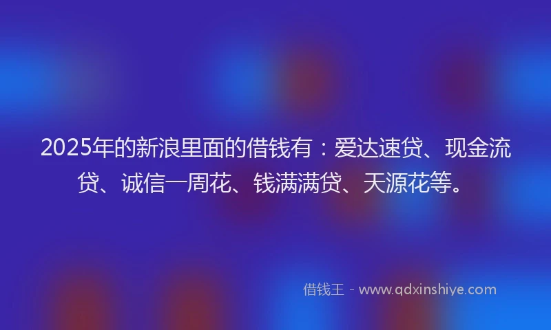 2025年的新浪里面的借钱有：爱达速贷、现金流贷、诚信一周花、钱满满贷、天源花等。