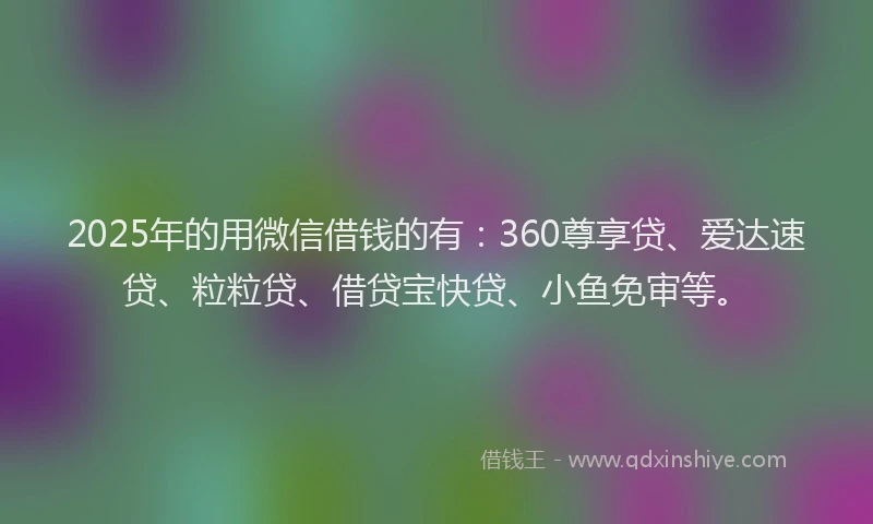 2025年的用微信借钱的有：360尊享贷、爱达速贷、粒粒贷、借贷宝快贷、小鱼免审等。