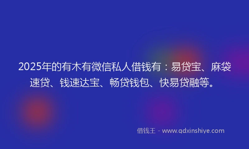 2025年的有木有微信私人借钱有：易贷宝、麻袋速贷、钱速达宝、畅贷钱包、快易贷融等。