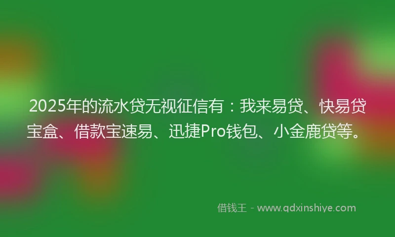 2025年的流水贷无视征信有：我来易贷、快易贷宝盒、借款宝速易、迅捷Pro钱包、小金鹿贷等。