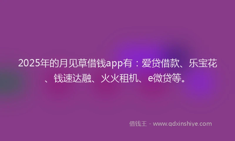 2025年的月见草借钱app有：爱贷借款、乐宝花、钱速达融、火火租机、e微贷等。
