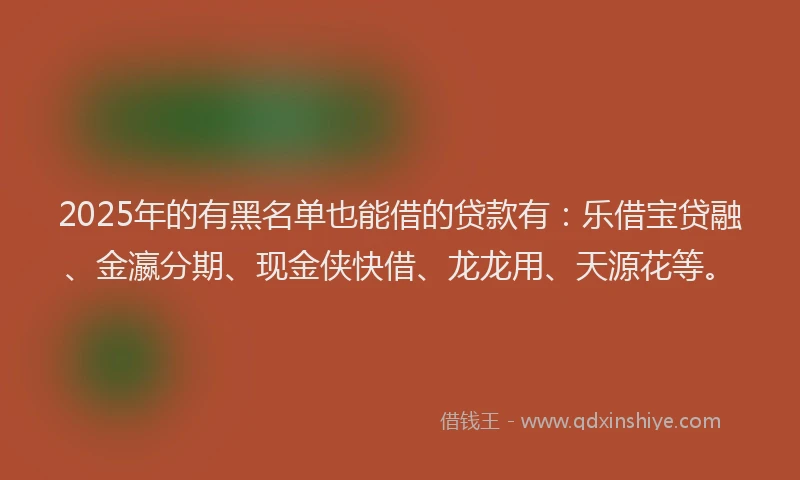 2025年的有黑名单也能借的贷款有：乐借宝贷融、金瀛分期、现金侠快借、龙龙用、天源花等。