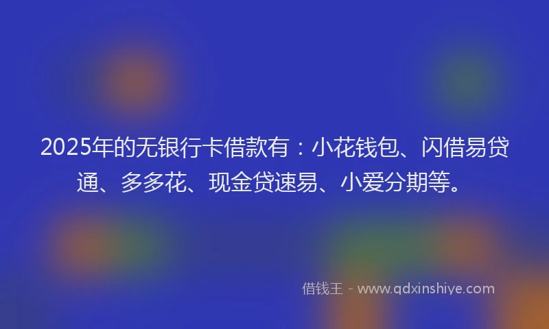 2025年的无银行卡借款有：小花钱包、闪借易贷通、多多花、现金贷速易、小爱分期等。