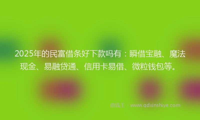 2025年的民富借条好下款吗有：瞬借宝融、魔法现金、易融贷通、信用卡易借、微粒钱包等。