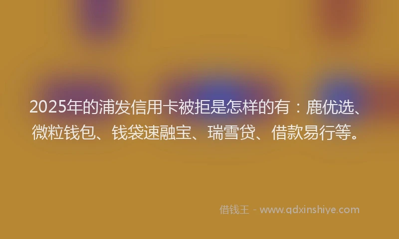 2025年的浦发信用卡被拒是怎样的有：鹿优选、微粒钱包、钱袋速融宝、瑞雪贷、借款易行等。