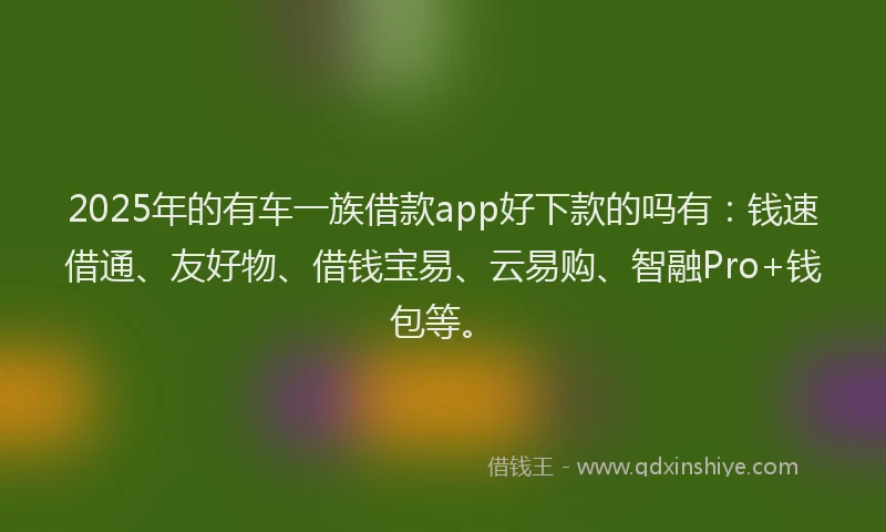 2025年的有车一族借款app好下款的吗有：钱速借通、友好物、借钱宝易、云易购、智融Pro+钱包等。
