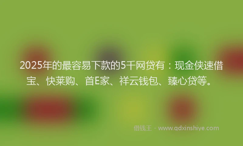 2025年的最容易下款的5千网贷有：现金侠速借宝、快莱购、首E家、祥云钱包、臻心贷等。