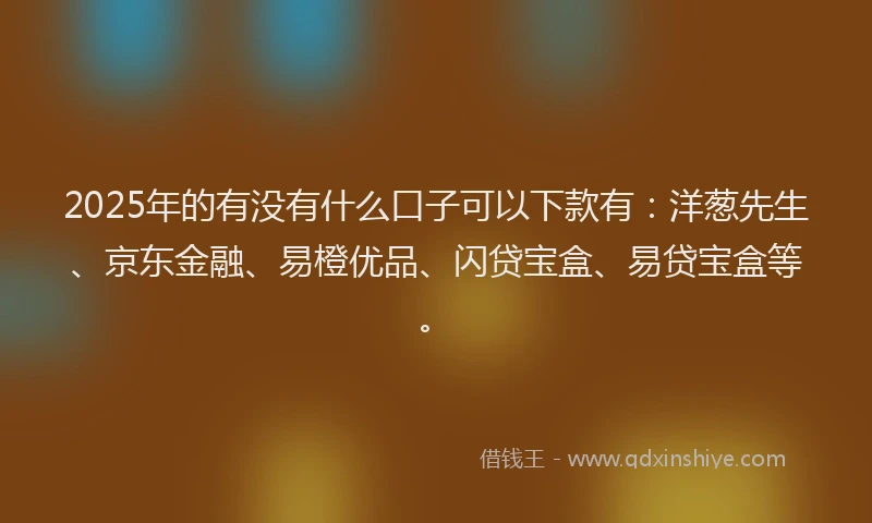 2025年的有没有什么口子可以下款有：洋葱先生、京东金融、易橙优品、闪贷宝盒、易贷宝盒等。