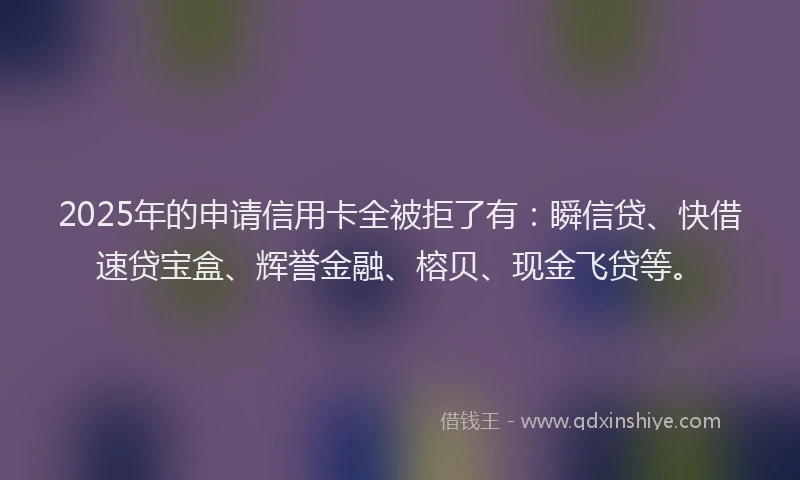2025年的申请信用卡全被拒了有：瞬信贷、快借速贷宝盒、辉誉金融、榕贝、现金飞贷等。