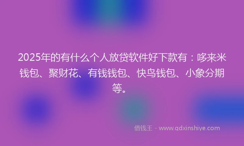 2025年的有什么个人放贷软件好下款有：哆来米钱包、聚财花、有钱钱包、快鸟钱包、小象分期等。