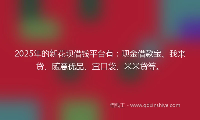 2025年的新花坝借钱平台有：现金借款宝、我来贷、随意优品、宜口袋、米米贷等。