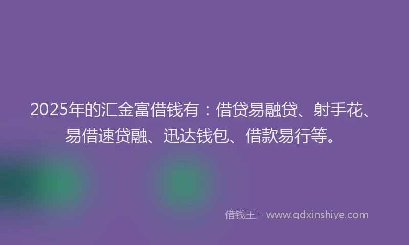 2025年的汇金富借钱有：借贷易融贷、射手花、易借速贷融、迅达钱包、借款易行等。