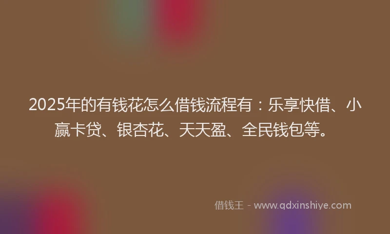 2025年的有钱花怎么借钱流程有：乐享快借、小赢卡贷、银杏花、天天盈、全民钱包等。