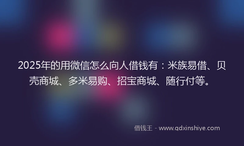 2025年的用微信怎么向人借钱有：米族易借、贝壳商城、多米易购、招宝商城、随行付等。