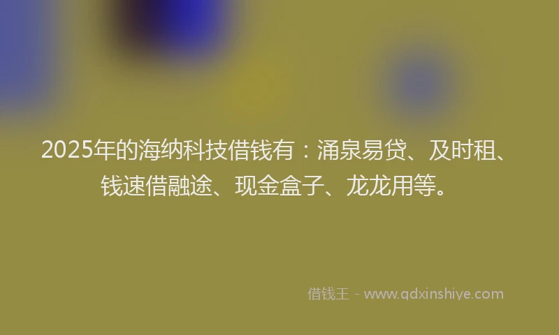 2025年的海纳科技借钱有：涌泉易贷、及时租、钱速借融途、现金盒子、龙龙用等。