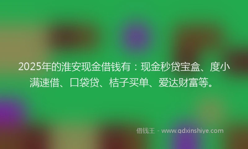 2025年的淮安现金借钱有：现金秒贷宝盒、度小满速借、口袋贷、桔子买单、爱达财富等。