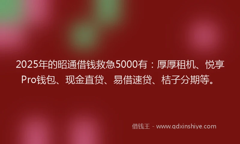 2025年的昭通借钱救急5000有：厚厚租机、悦享Pro钱包、现金直贷、易借速贷、桔子分期等。