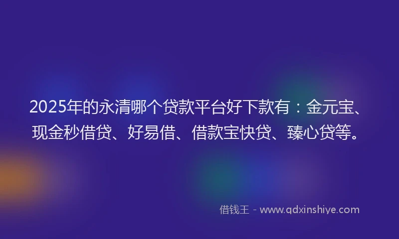 2025年的永清哪个贷款平台好下款有：金元宝、现金秒借贷、好易借、借款宝快贷、臻心贷等。