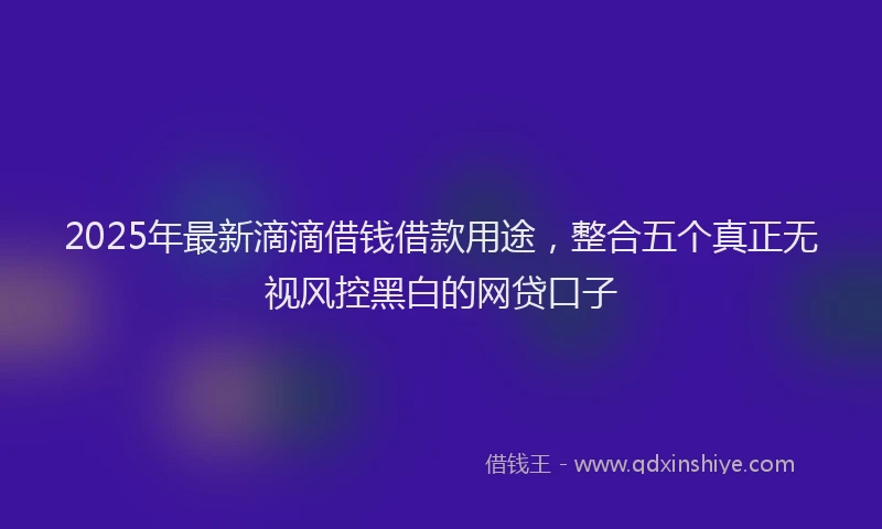 2025年最新滴滴借钱借款用途，整合五个真正无视风控黑白的网贷口子