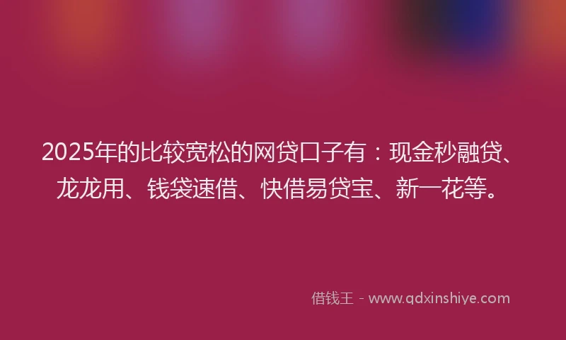 2025年的比较宽松的网贷口子有：现金秒融贷、龙龙用、钱袋速借、快借易贷宝、新一花等。