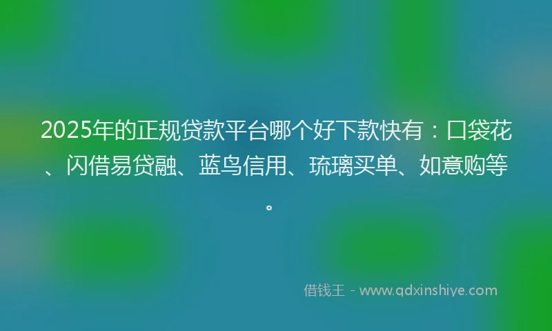 2025年的正规贷款平台哪个好下款快有：口袋花、闪借易贷融、蓝鸟信用、琉璃买单、如意购等。