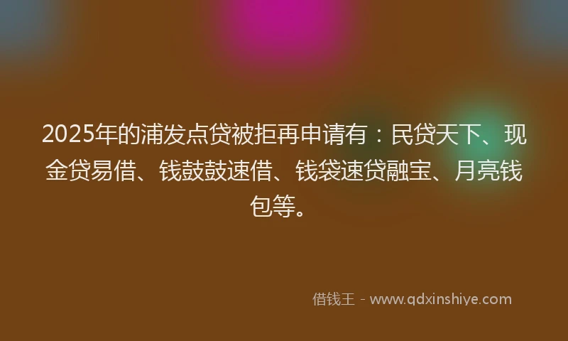 2025年的浦发点贷被拒再申请有：民贷天下、现金贷易借、钱鼓鼓速借、钱袋速贷融宝、月亮钱包等。