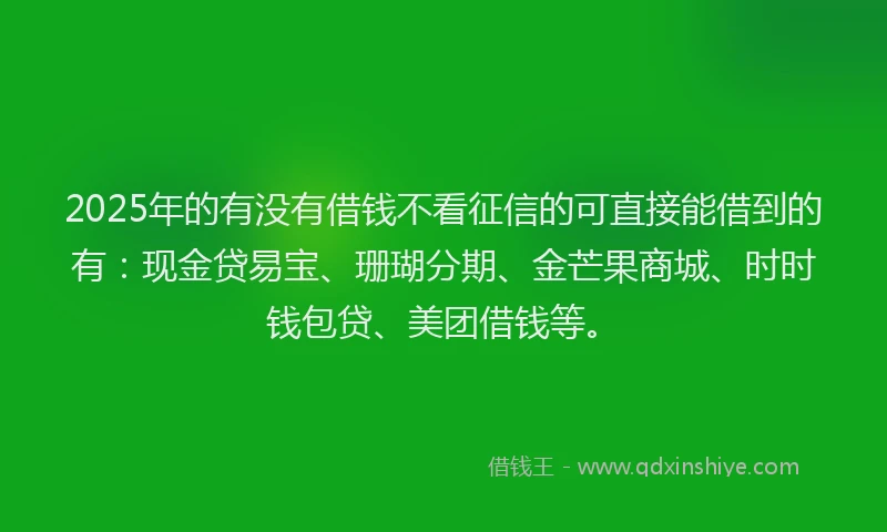 2025年的有没有借钱不看征信的可直接能借到的有：现金贷易宝、珊瑚分期、金芒果商城、时时钱包贷、美团借钱等。