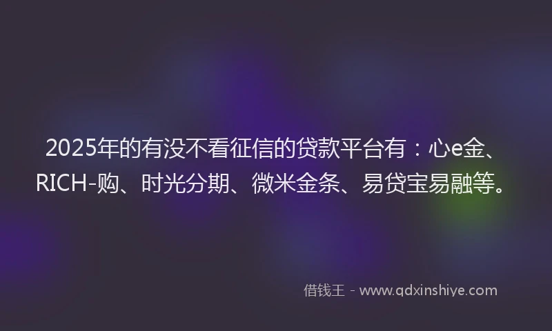 2025年的有没不看征信的贷款平台有：心e金、RICH-购、时光分期、微米金条、易贷宝易融等。