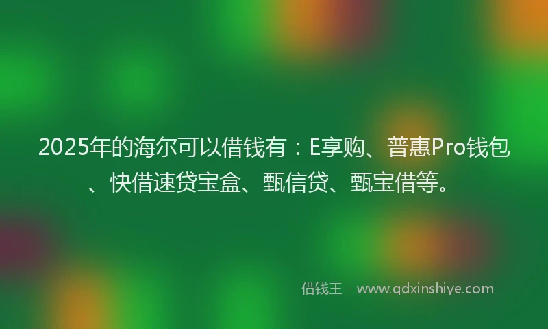 2025年的海尔可以借钱有：E享购、普惠Pro钱包、快借速贷宝盒、甄信贷、甄宝借等。