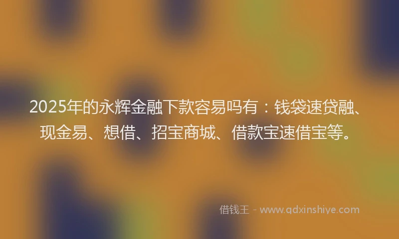 2025年的永辉金融下款容易吗有：钱袋速贷融、现金易、想借、招宝商城、借款宝速借宝等。