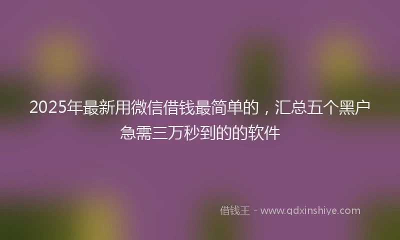 2025年最新用微信借钱最简单的，汇总五个黑户急需三万秒到的的软件