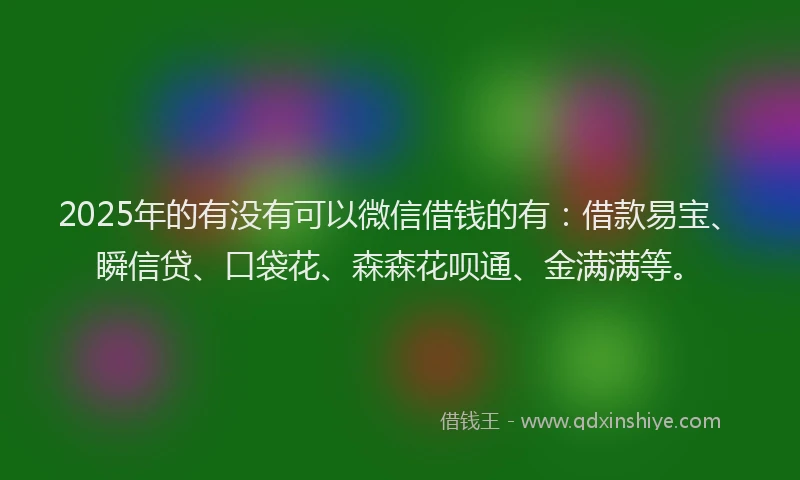 2025年的有没有可以微信借钱的有：借款易宝、瞬信贷、口袋花、森森花呗通、金满满等。