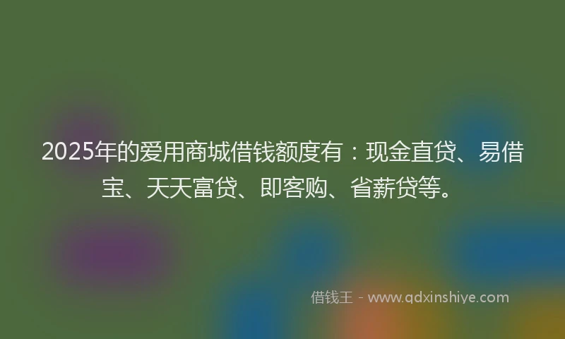 2025年的爱用商城借钱额度有：现金直贷、易借宝、天天富贷、即客购、省薪贷等。