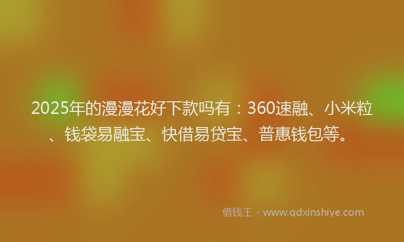 2025年的漫漫花好下款吗有：360速融、小米粒、钱袋易融宝、快借易贷宝、普惠钱包等。